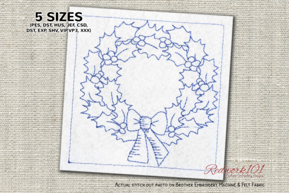 Christmas Wreath Redwork Design