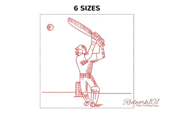 Cricket Player Batting Embroidery Design